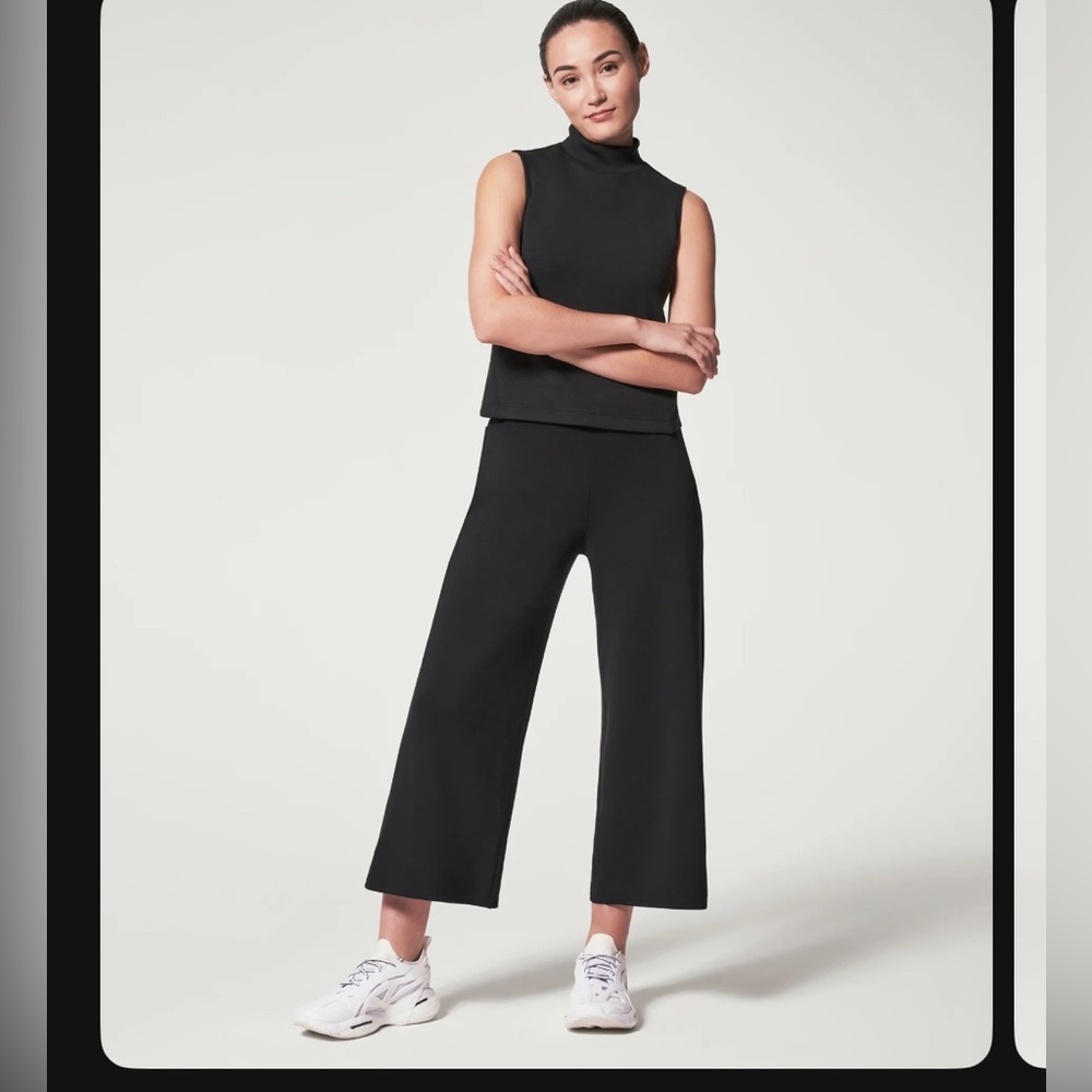 Spanx air essentials cropped wide leg pant, black, EUC, Womens medium, petite